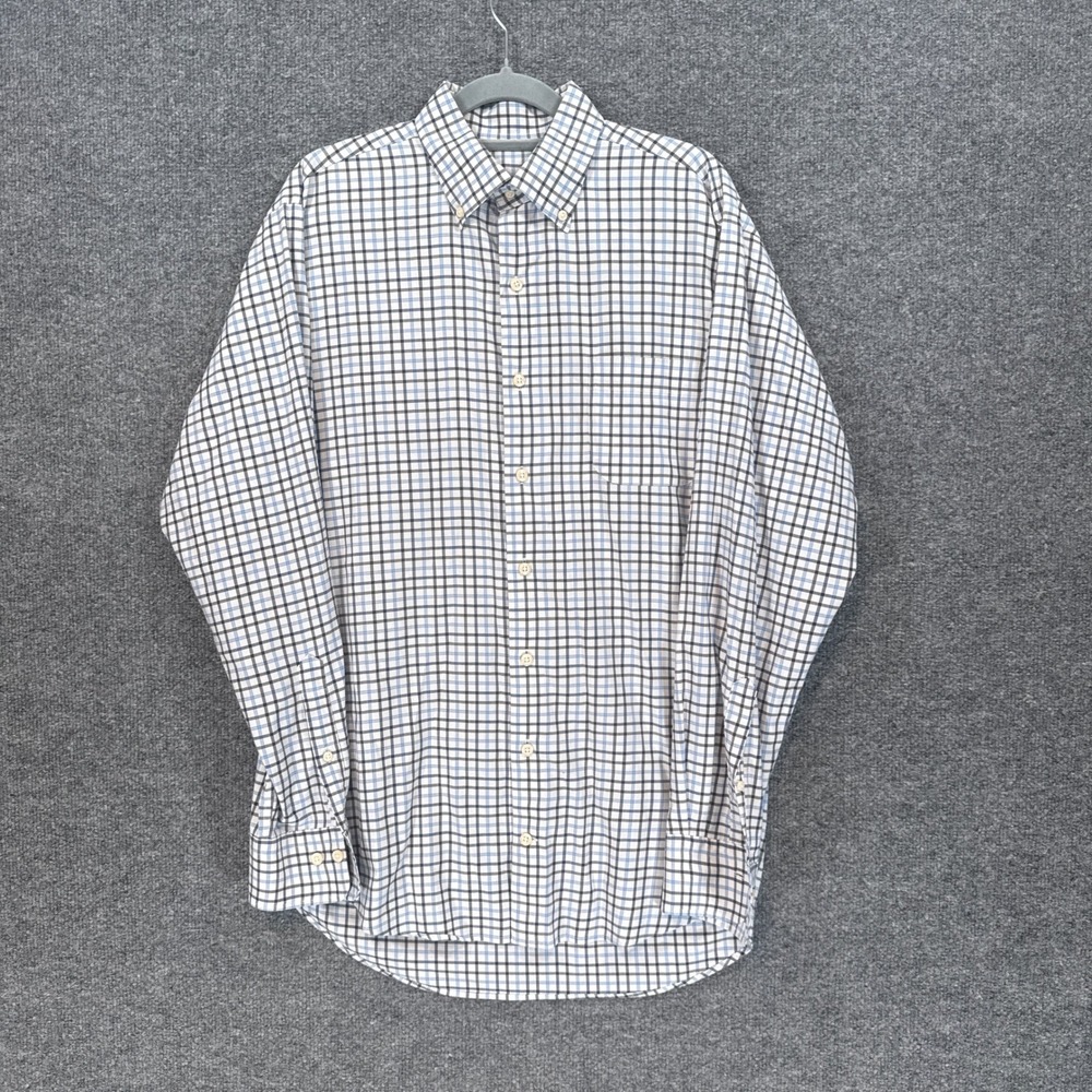 Peter Millar Button Down Shirt Mens Medium Blue Tattersall Check Plaid Stretch